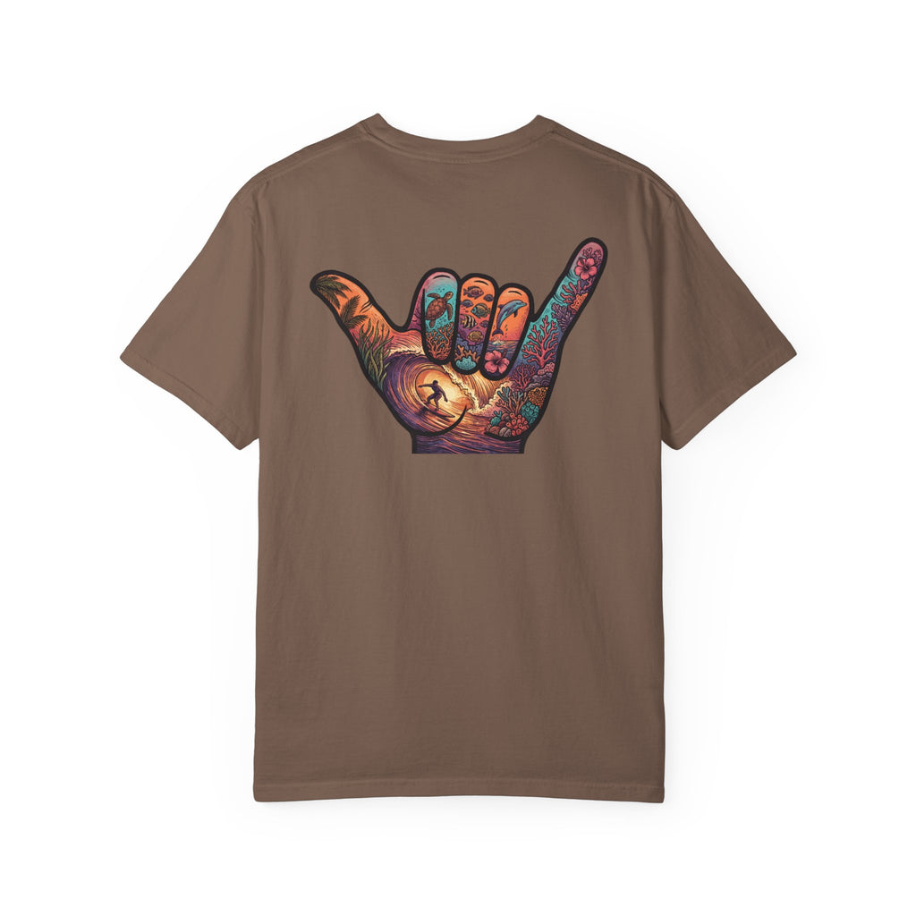 Shaka Graphic T-Shirt — Colorful Hand Sign Tee with 'Grateful Hand' Chest Logo