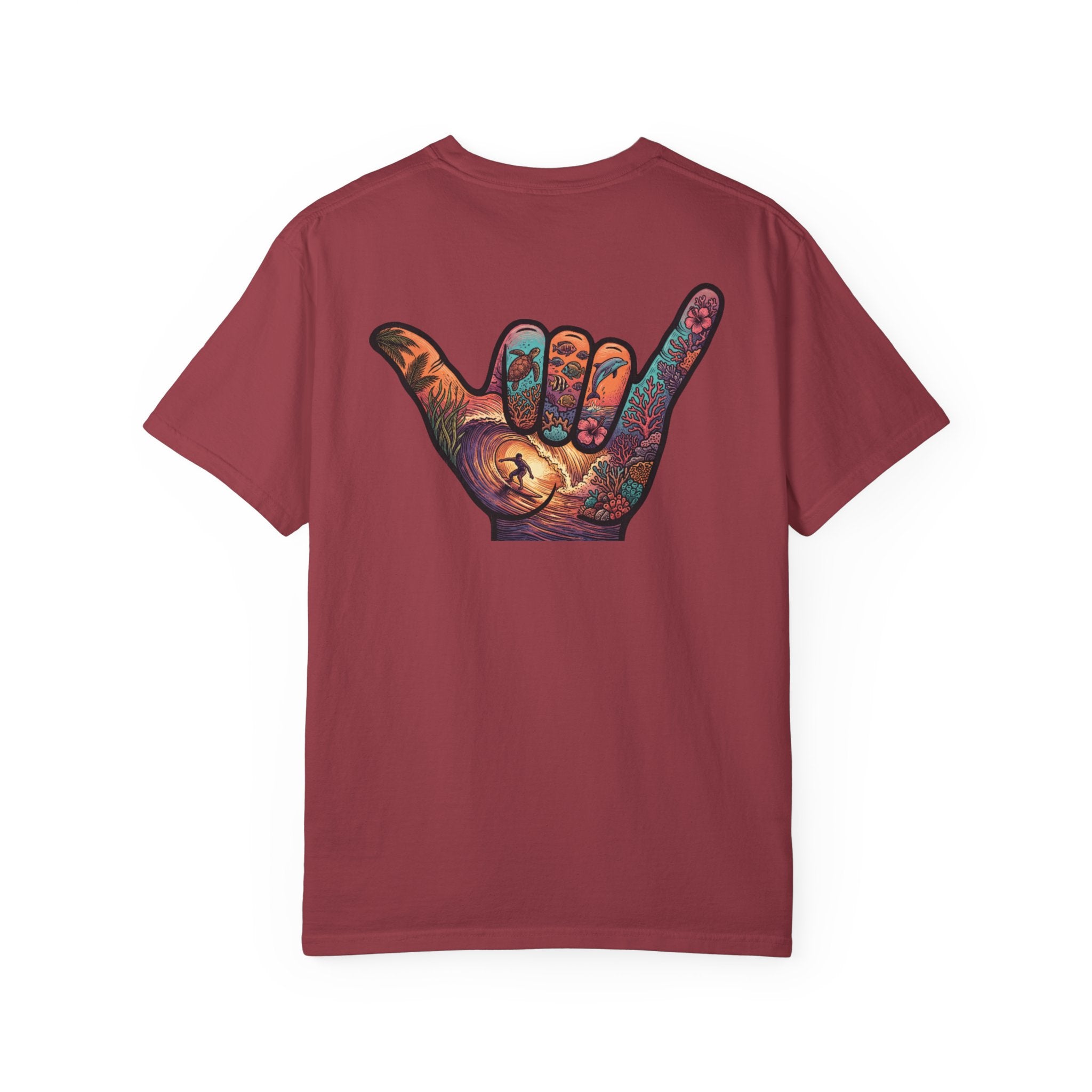 Shaka Graphic T-Shirt — Colorful Hand Sign Tee with 'Grateful Hand' Chest Logo
